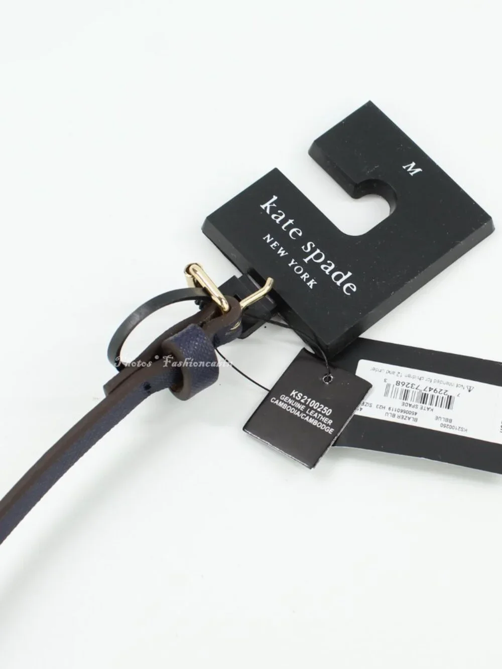 NEW Kate Spade 8mm Goldtone Tips Logo Spade Skinny Bow Belt, Blazer Blue
